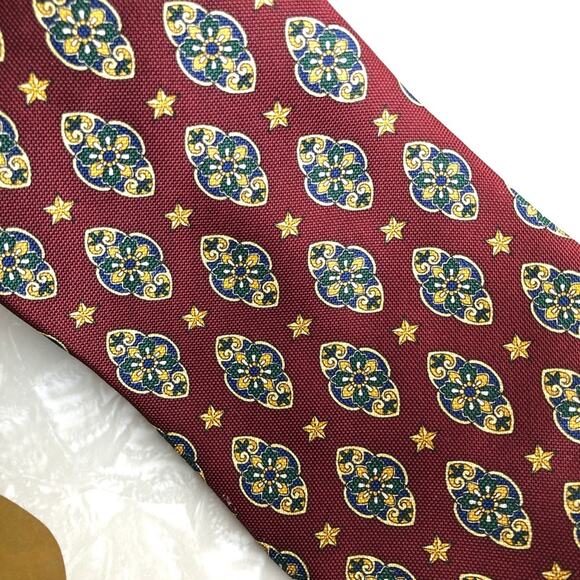 Tommy Hilfiger Maroon Red Yellow Classic Star Geometric Mandela Silk Neck Tie - Picture 3 of 5